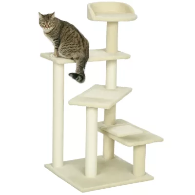Arbre à chat beige en sisal et peluche, 100 cm – image 2