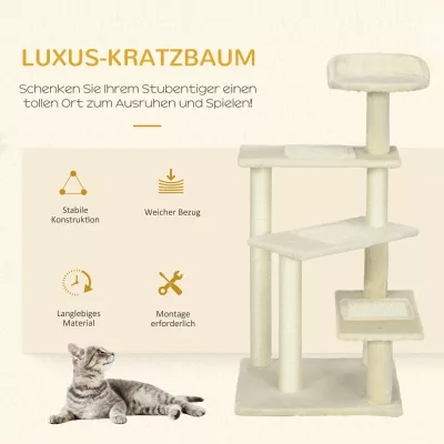 Arbre à chat beige en sisal et peluche, 100 cm – image 3