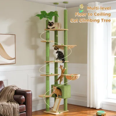 Arbre à chat cactus vert et rose réglable – image 2