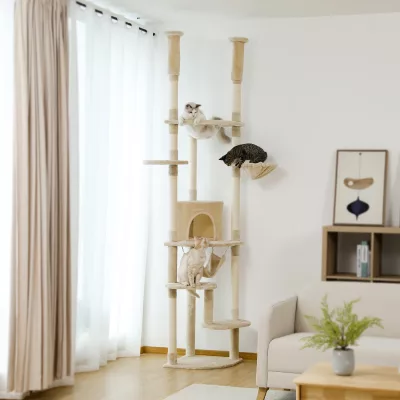 Arbre à chat du sol au plafond en bois