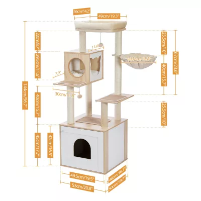 Arbre à chat en bois avec meuble pour litière – image 3
