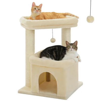 Arbre à chat gris et beige trois niveaux