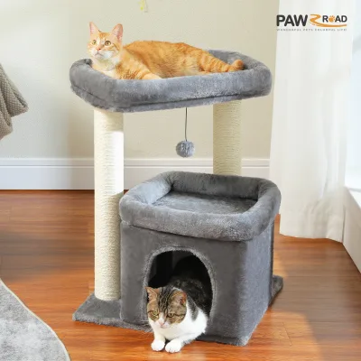 Arbre à chat gris et beige trois niveaux – image 2