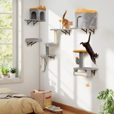 Arbre à chat mural avec griffoir et lit