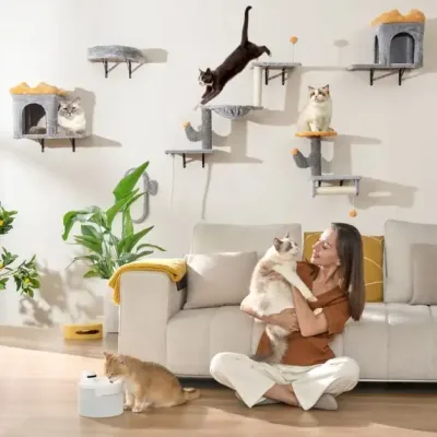 Arbre à chat mural avec griffoir et lit – image 2