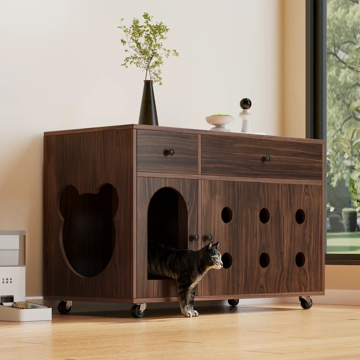 Armoire à litière pour chat avec tiroirs