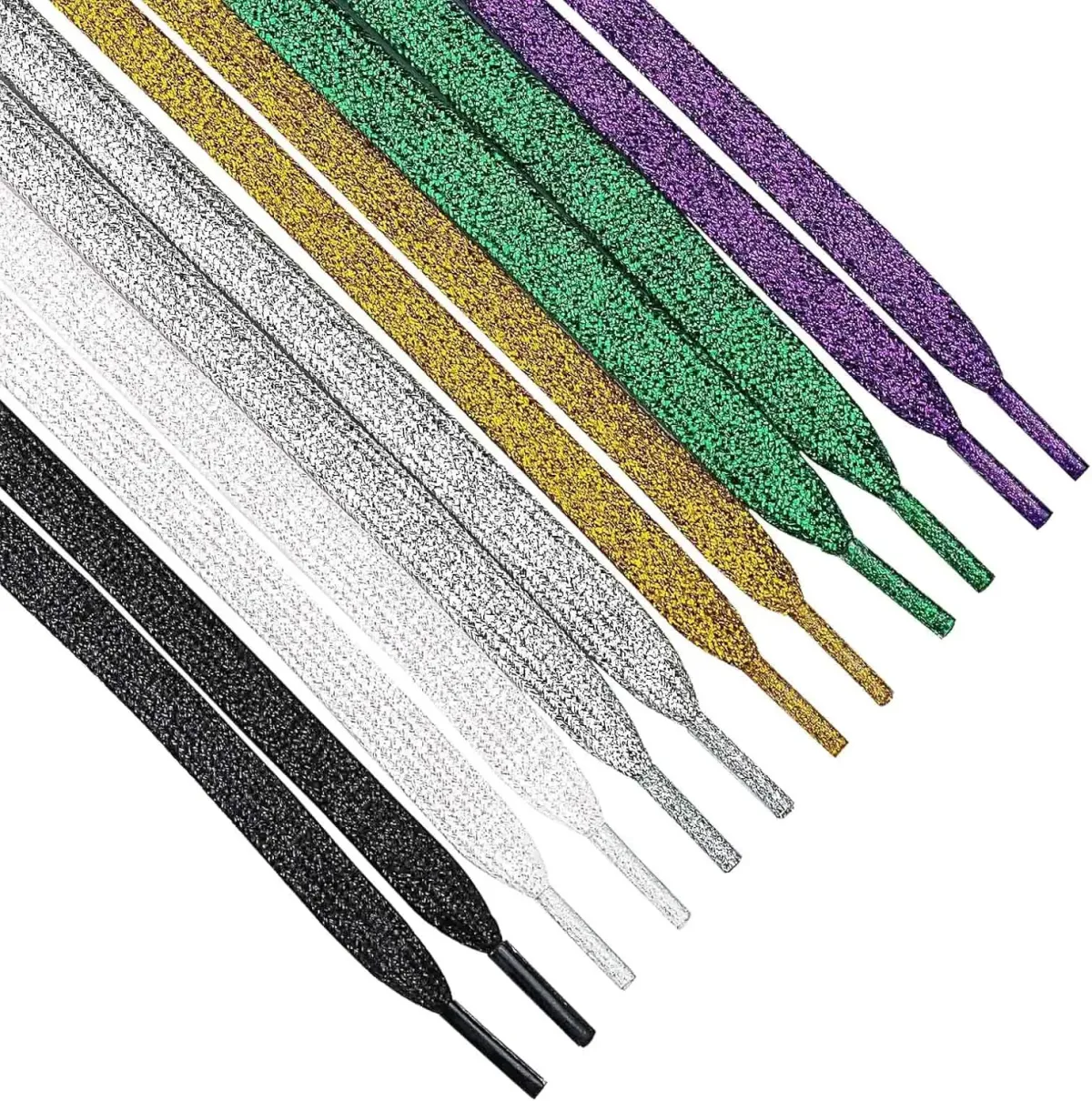 Lacets plats brillants or et argent