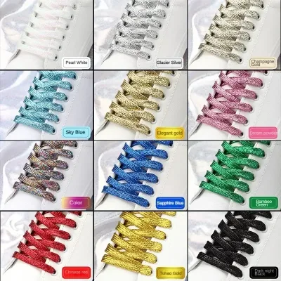 Lacets plats brillants or et argent – image 2