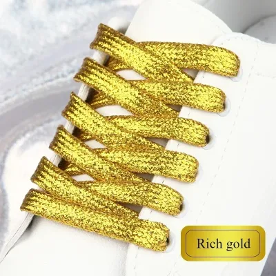 Lacets plats brillants or et argent – image 3