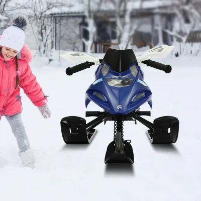 Luge à neige enfant, cadre en fer, noire ou bleue