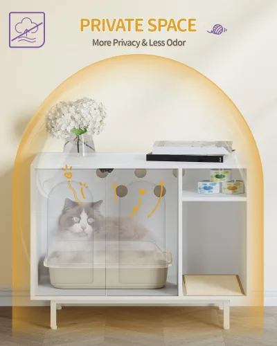 Meuble pour litière de chat blanc avec porte – image 2