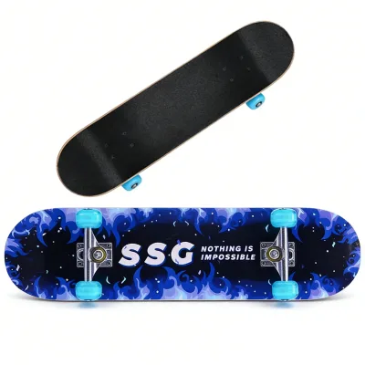 Skateboard complet bleu en érable, double bascule