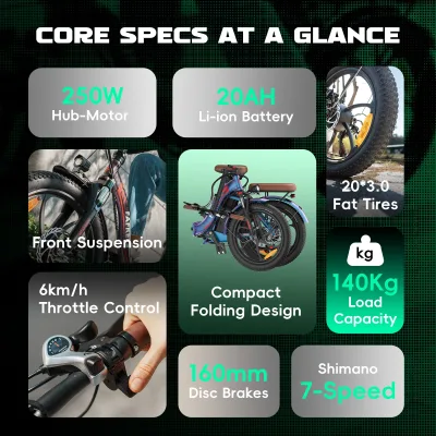 Vélo électrique pliable à pneus larges, 36 V – image 2